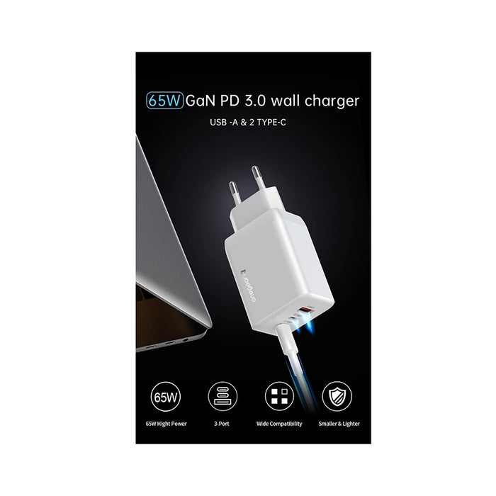 OneGear Action Charger 65W 3 porte (1 USB 2 Type C) - Bianco