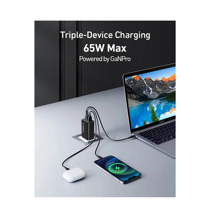 OneGear Action Charger 65W 3 porte (1 USB 2 Type C) - Nero